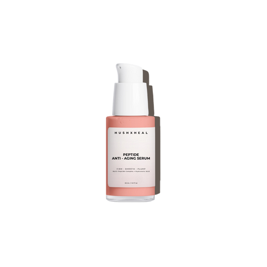 HUSHXHEAL Peptide Anti-Aging Serum in a coral pump bottle