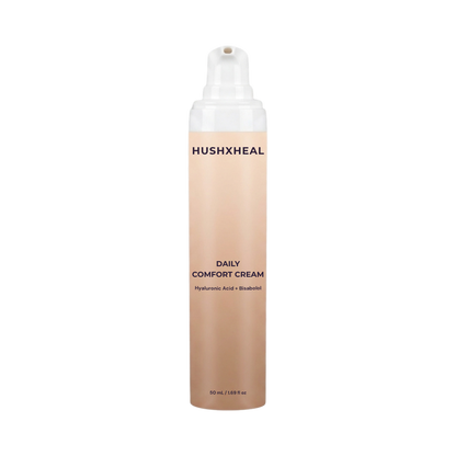 HUSHXHEAL Daily Comfort Cream with Hyaluronic Acid + Bisabolol 50 mL pump bottle.