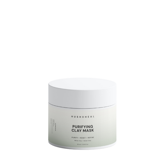 HUSHXHEAL Purifying Clay Mask jar on a clean background.