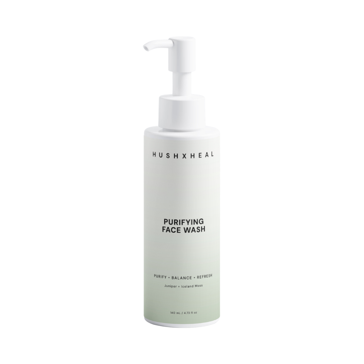 HUSHXHEAL Purifying Face Wash bottle on soft white background
