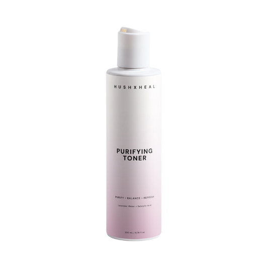 HUSHXHEAL Purifying Toner bottle on soft white background